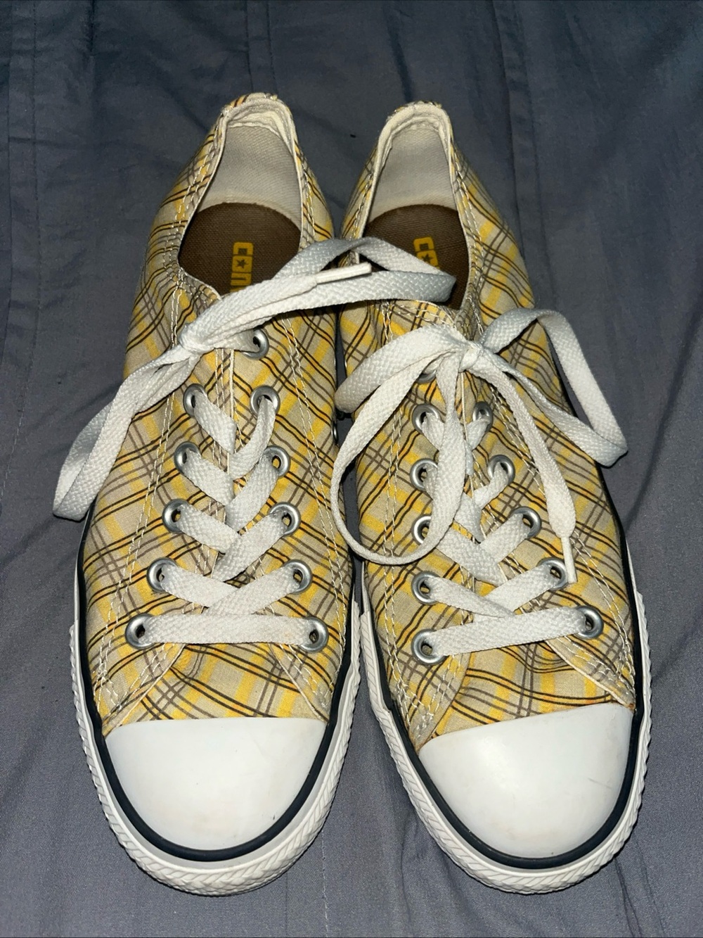 Yellow Plaid Converse Low-Top Sneakers with White Accents